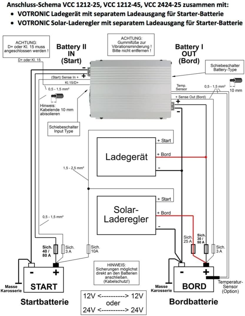 Votronic 3311 VCC 1224-25 IUoU 12V zu 24V 25A B2B Ladegerät galvanisch isoliert 1224-25 45A, 1224-25