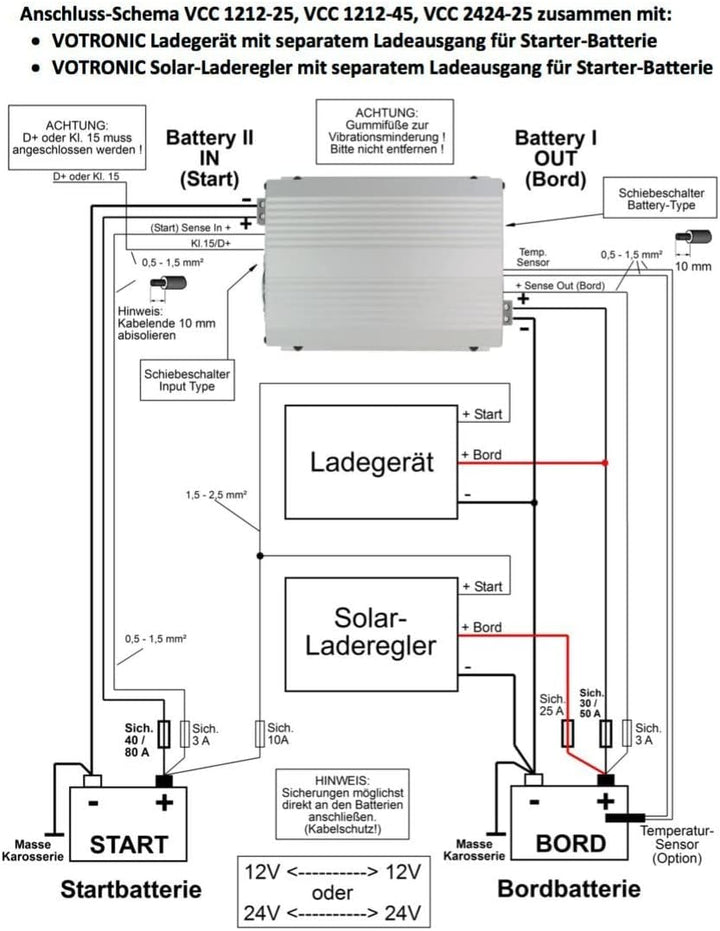 Votronic 3311 VCC 1224-25 IUoU 12V zu 24V 25A B2B Ladegerät galvanisch isoliert 1224-25 45A, 1224-25