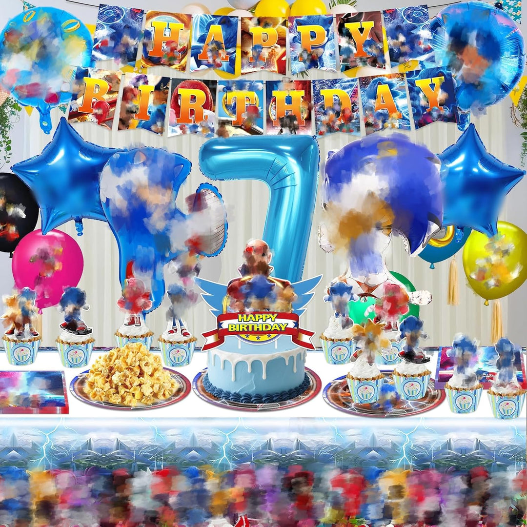 70 Stück Geburtstagsdeko Geburtstag Party Deko 7 Jahre Kindergeburtstag Partygeschirr Set Banner Bal