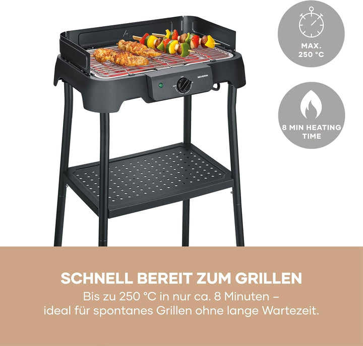 Severin Elektrogrill mit Standfuss, einstellbare Temperatur 35-200 Grad Celsius, schnelles Aufheizen