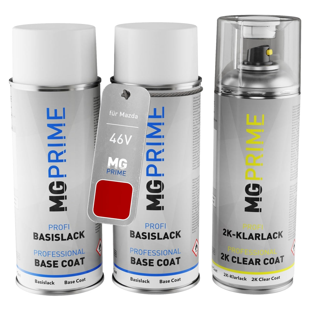 MG PRIME Autolack 2K Spraydosen Set für Mazda 46V Soul Red Crystal Metallic/Magmarot Metallic Grundl