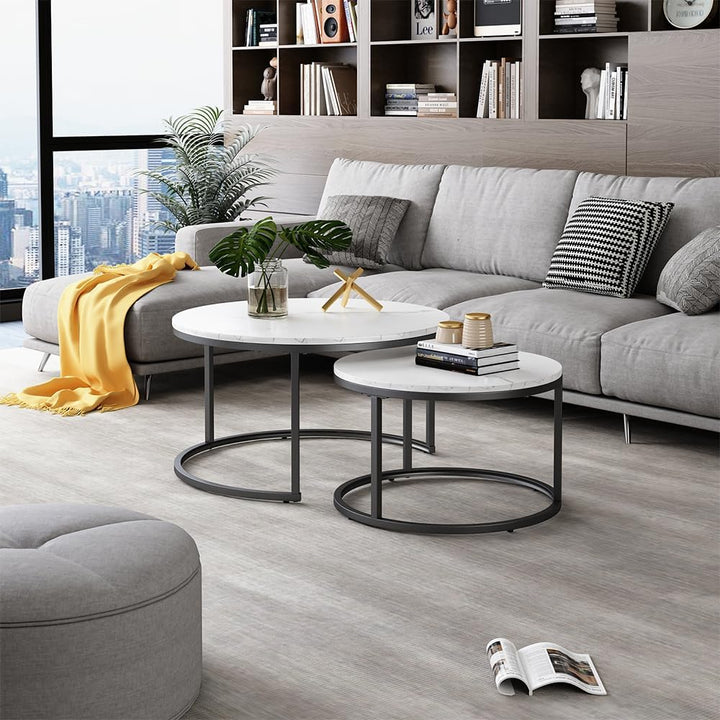 Vicco Couchtisch Set Montreal, Marmor Weiss, 77 x 40 cm 2 Teile, Weiss