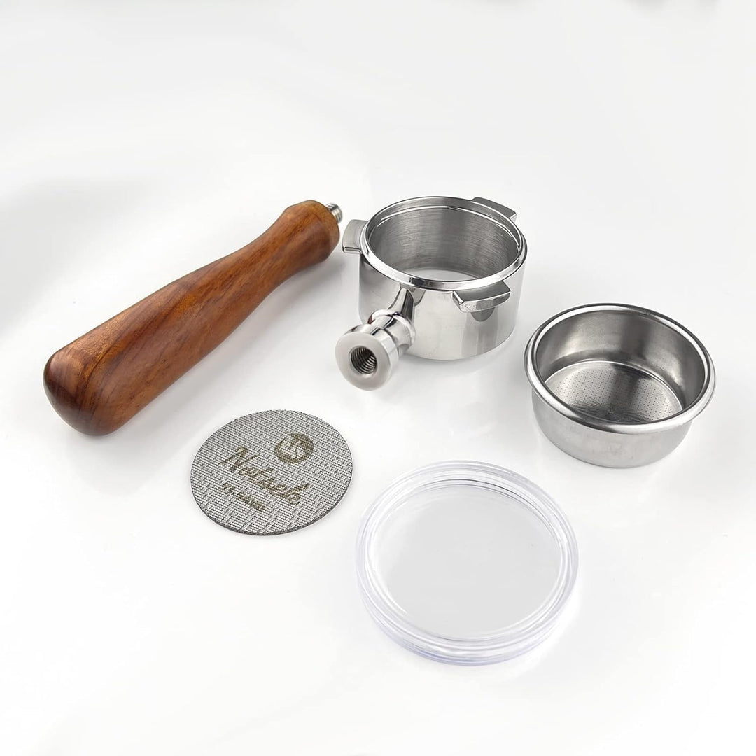 NOTSEK Bodenloser Siebträger 54mm mit Puck Screen, Siebträger 54mm kompatibel mit Sage/Breville Bari