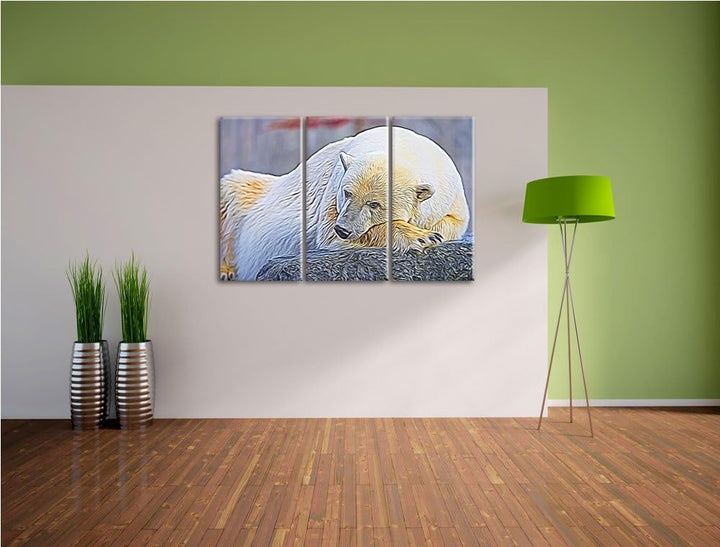 schlafender Eisbär Spezial 3-Teiler Leinwandbild 120x80 Bild auf Leinwand, XXL riesige Bilder fertig