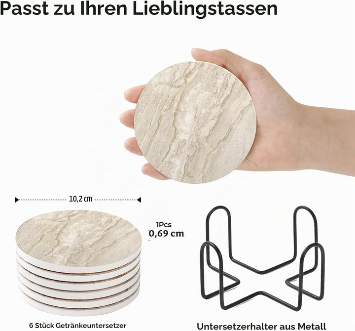 Untersetzer Gläser, Keramik untersetzer 6er Set, Saugfähig Kork Keramik Glasuntersetzer mit Halter f