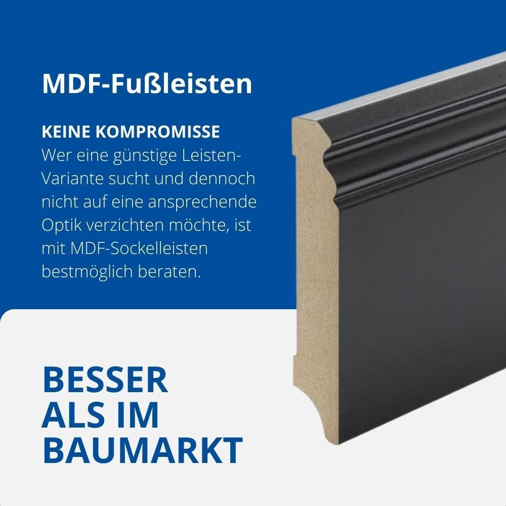 REESE - Sockelleisten - Berliner Profil - SCHWARZ MDF - 100mm - 1 Stück / 2,3lfm - nicht selbstklebe