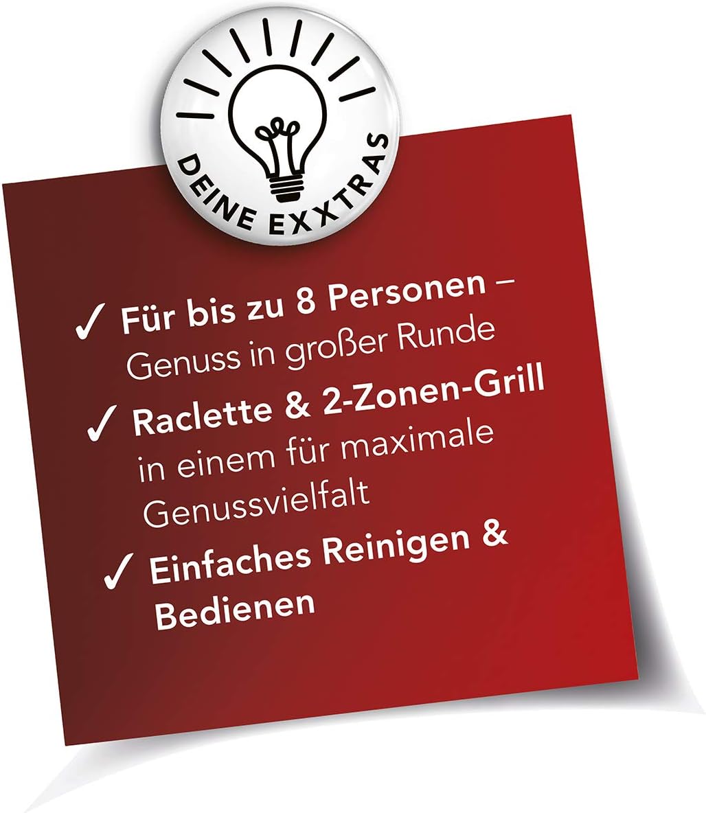 MAXXMEE Raclette Grill für 8 Personen - 2000W | Clevere Kombination: Raclette & Grill in einem | Alu