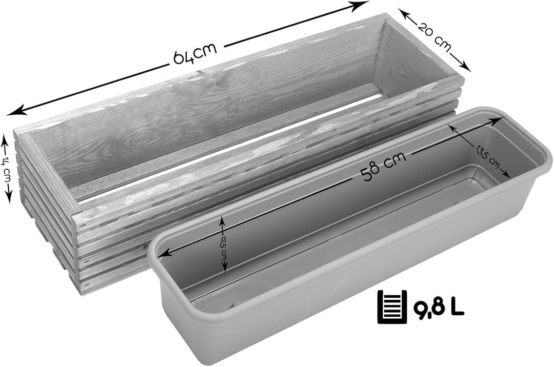 BooGardi Blumenkasten mit Einsatz · Anthrazit 64cm x 20cm x 14cm · 4 Farben 3 Grössen · Pflanzgefäss