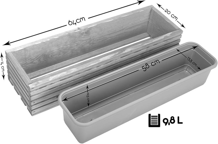 BooGardi Blumenkasten mit Einsatz · Anthrazit 64cm x 20cm x 14cm · 4 Farben 3 Grössen · Pflanzgefäss