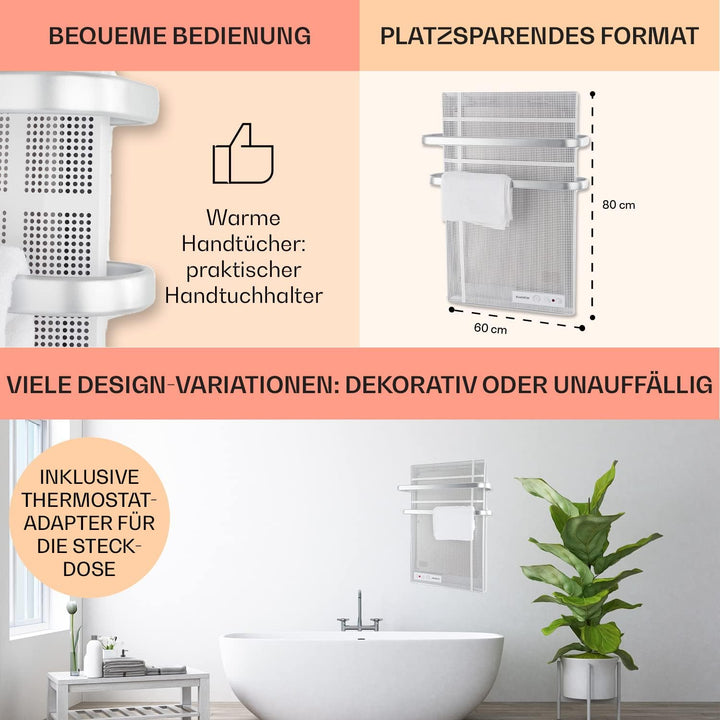 Klarstein Infrarotheizung, Infrarot Flachheizkörper für Bad und Innenraum, Infrarotheizung mit Therm