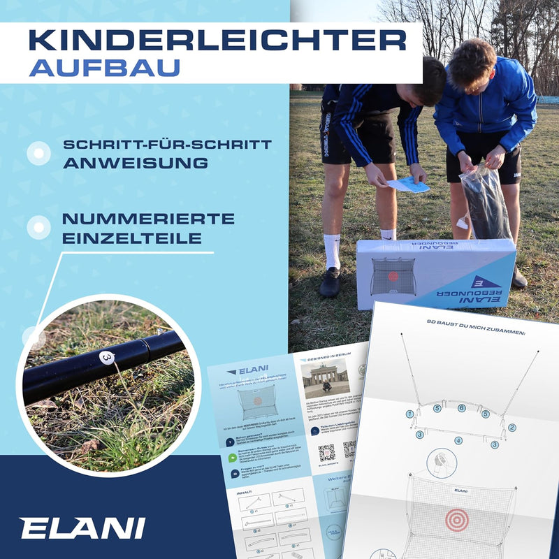 ELANI - Rebounder für Fussball - Spass für die ganze Familie - extra Grosses Netz mit Zielscheibe -