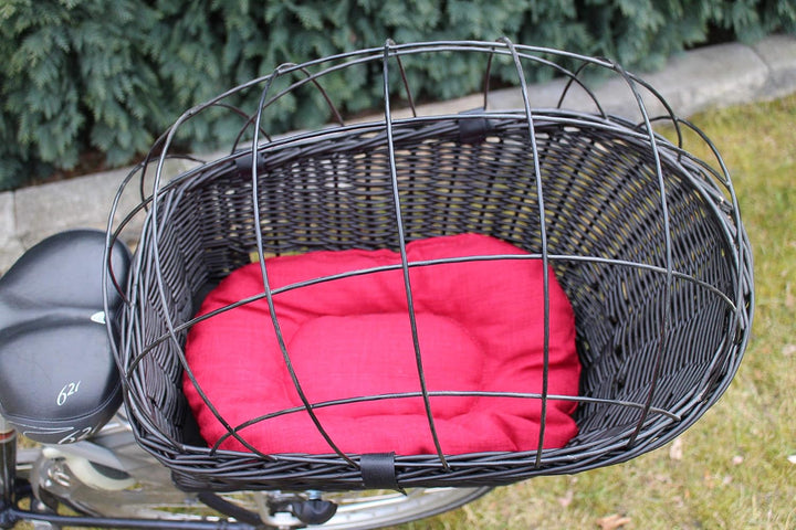 Hundefahrradkorb für Gepäckträger aus Weide mit Metallgitter und Kissen Schwarz XL oder XXL Gepäcktr