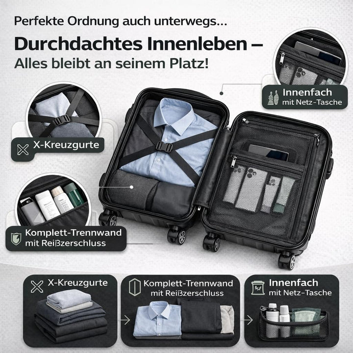 POSH Koffer mittelgross aus ABS - Leichter Hartschalen Trolley 65x45x25 cm - Reisekoffer 62L mit Zah
