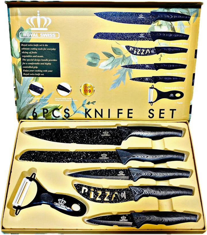 Royal Swiss Switzerland Messer Set - Chefmesser - Brotmesser -Universalmesser - Pizzamesser - Schälm