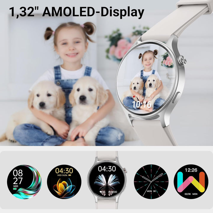 Smartwatch Herren Rund mit Telefonfunktion- 1.32" AMOLED Display, Fitnessuhr mit 110+ Sportmodi &3AT