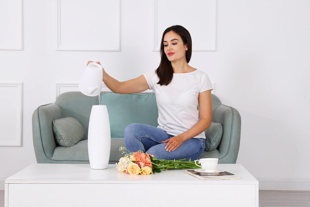 Leewadee Kleine Bodenvase für Dekozweige hohe Standvase Design Holzvase, Holz, 36 cm, Weiss, Weiss