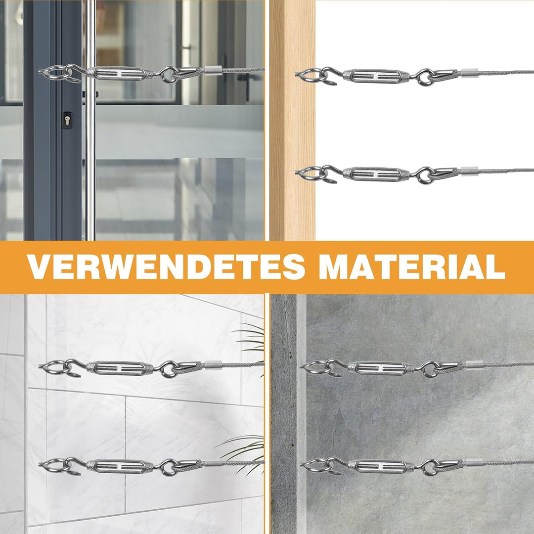 VIGRUE 32M 3mm Drahtseil kit, 304 Edelstahl Verdickt Drahtseil Spanndraht,Stahlseil Ummantelt,mit ös