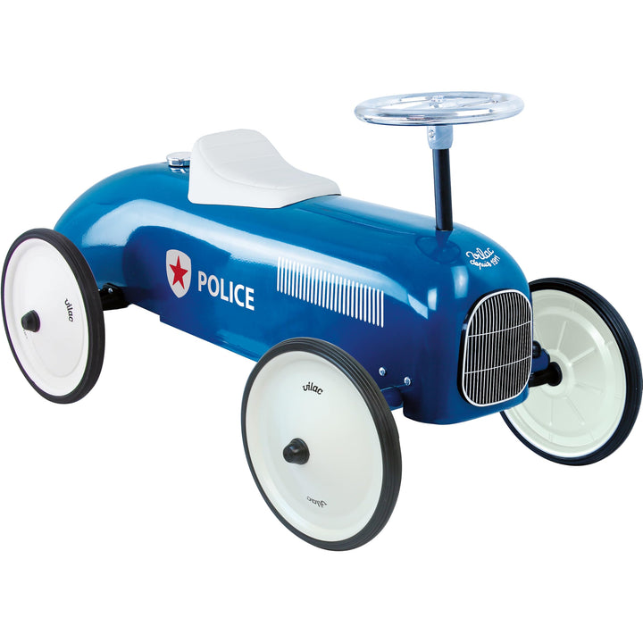 Vilac - Vintage Polizei Autoträger – Spielzeug aus Metall – leise Räder – Lenkrad – Dekoration – Bla