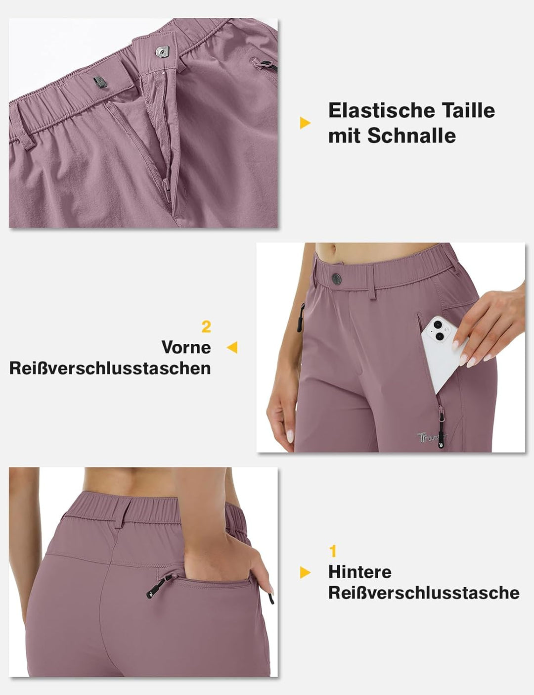 donhobo Damen Outdoor Wanderhose Quick Dry Campinghose Ultraleichter Verschleissfester UV-Schutz Atm