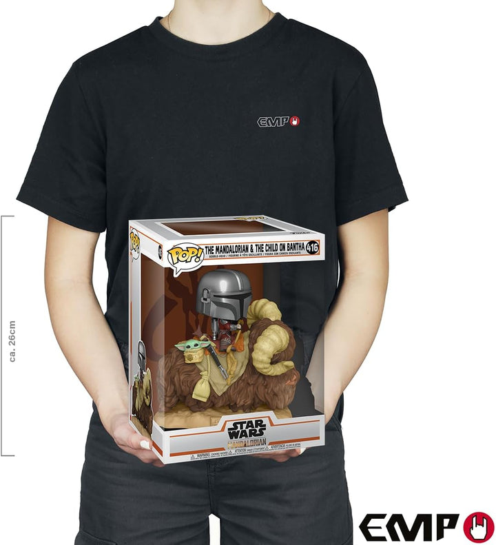 Funko 52373 POP The Mandalorian-Deluxe 2 Mando on Bantha w/Child in Bag Sammelbares Spielzeug, Mehrf