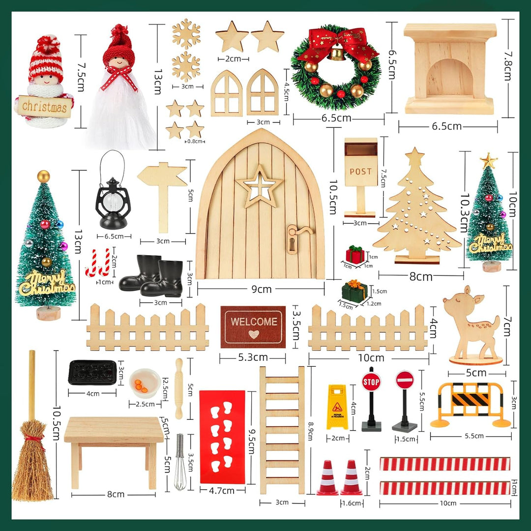 48 PCS Wichteltür Komplettset, Wichteltür Set Zubehör Weihnachten mit Baustelle, Weihnachtswichtel S