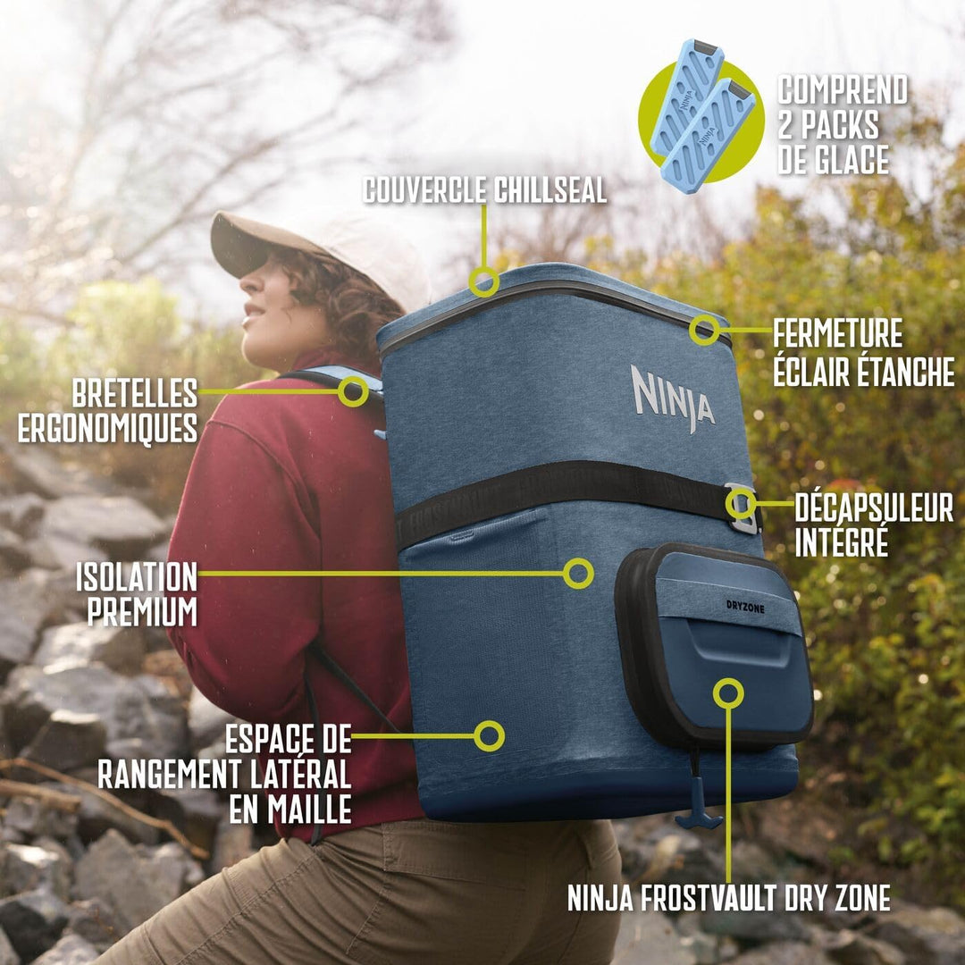 Ninja FrostVault Go Outdoor Flexibler 23-Liter-Kühlrucksack für 36 Dosen mit kalter Trockenzone, 2 K