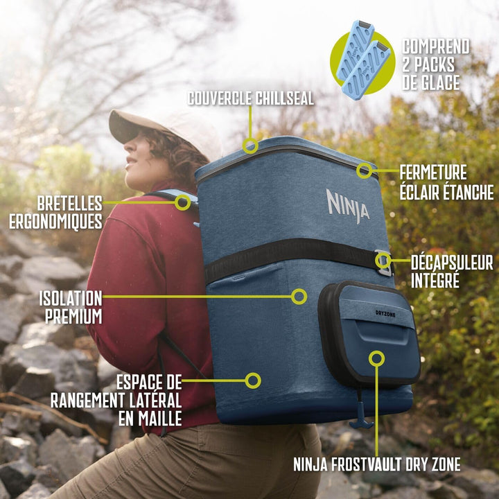 Ninja FrostVault Go Outdoor Flexibler 23-Liter-Kühlrucksack für 36 Dosen mit kalter Trockenzone, 2 K