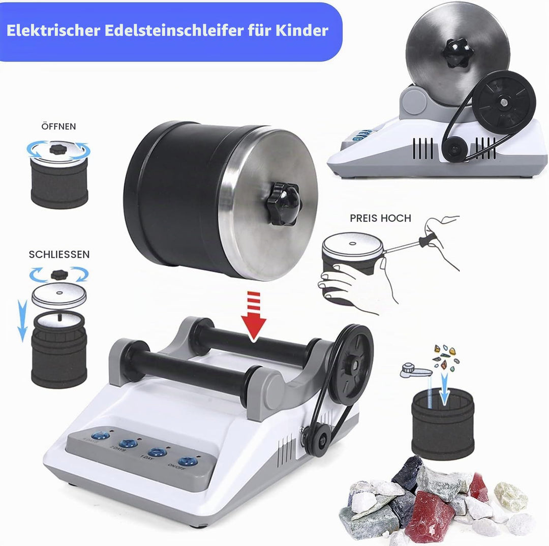 Starter Komplettes Steinpolierer Set, Rock Polierset mit 7-Tage-Timer DIY Edelsteine Poliermaschine