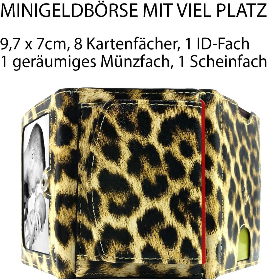 Kleine Geldbörse Damen Mini, Reise Portemonnaie viele Fächer, Leopard Look, RFID Blocker, Münzfach |