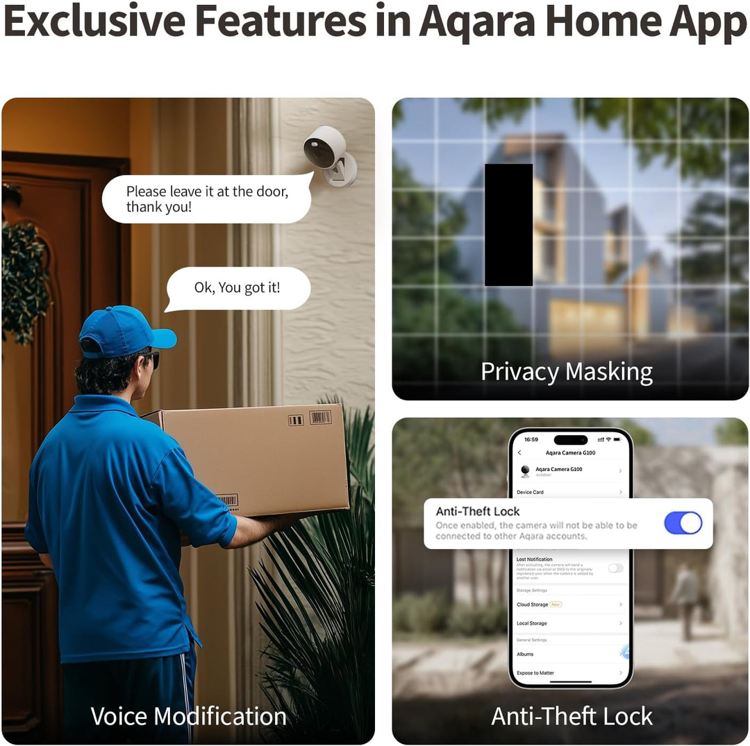 Aqara G100, 2K Sicherheitskamera für Innen &amp; Aussenbereich, HomeKit Secure Video, 2-Wege-Audio, Sche