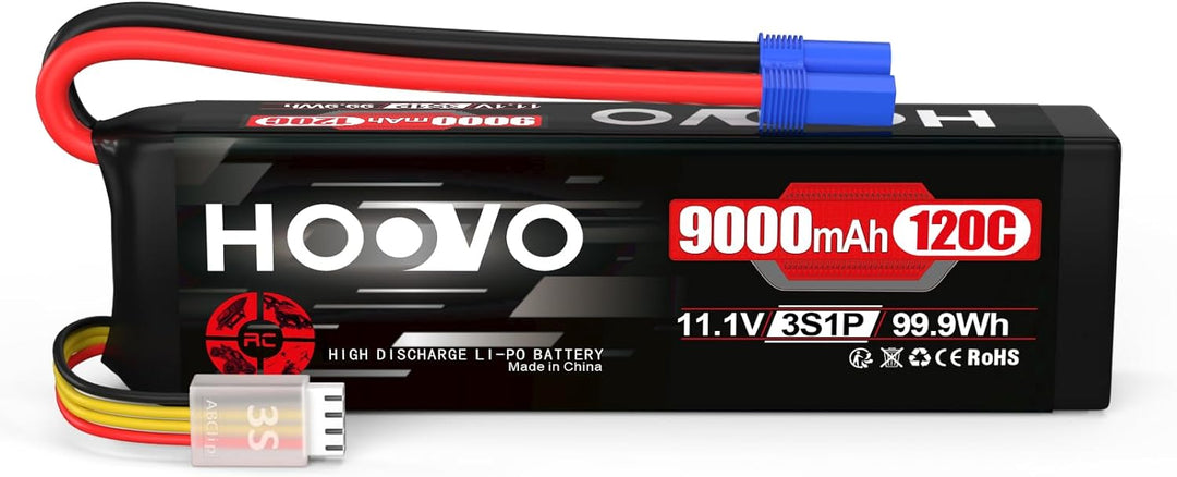 HOOVO 3S Lipo Akku 11,1V 9000mAh 120C SoftCase Lipo Battery mit EC5 Stecker RC Batterie für RC Auto