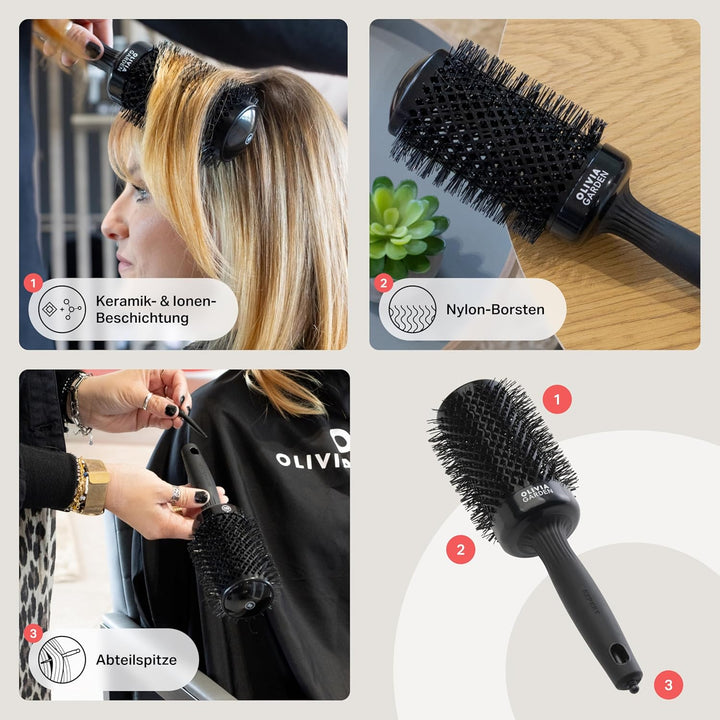 Olivia Garden Expert Blowout Shine – Schwarz - 55 - Runde, antistatische Keramikbürste für glänzende