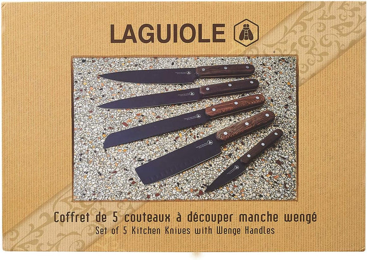LAGUIOLE - Set mit 5 Küchenmessern - Schwarze Klinge - Hände aus Buchenholz - - mehrfarbig