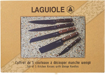 LAGUIOLE - Set mit 5 Küchenmessern - Schwarze Klinge - Hände aus Buchenholz - - mehrfarbig
