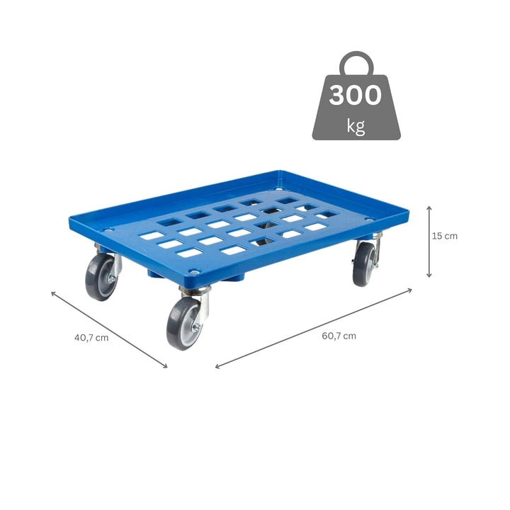 SparSet 6X Transportroller für Euroboxen 60x40cm mit Gummiräder blau | Gitter/Rasterdeck | 2 Lenkrol