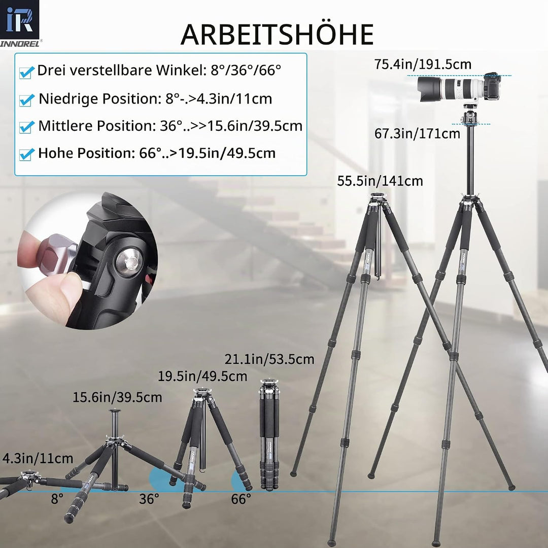 INNOREL GT324C Karbonfaser Professionelles, kompaktes, tragbares Stativ für Digitale DSLR-Kameras, s