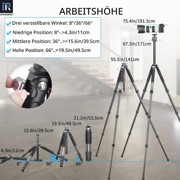 INNOREL GT324C Karbonfaser Professionelles, kompaktes, tragbares Stativ für Digitale DSLR-Kameras, s