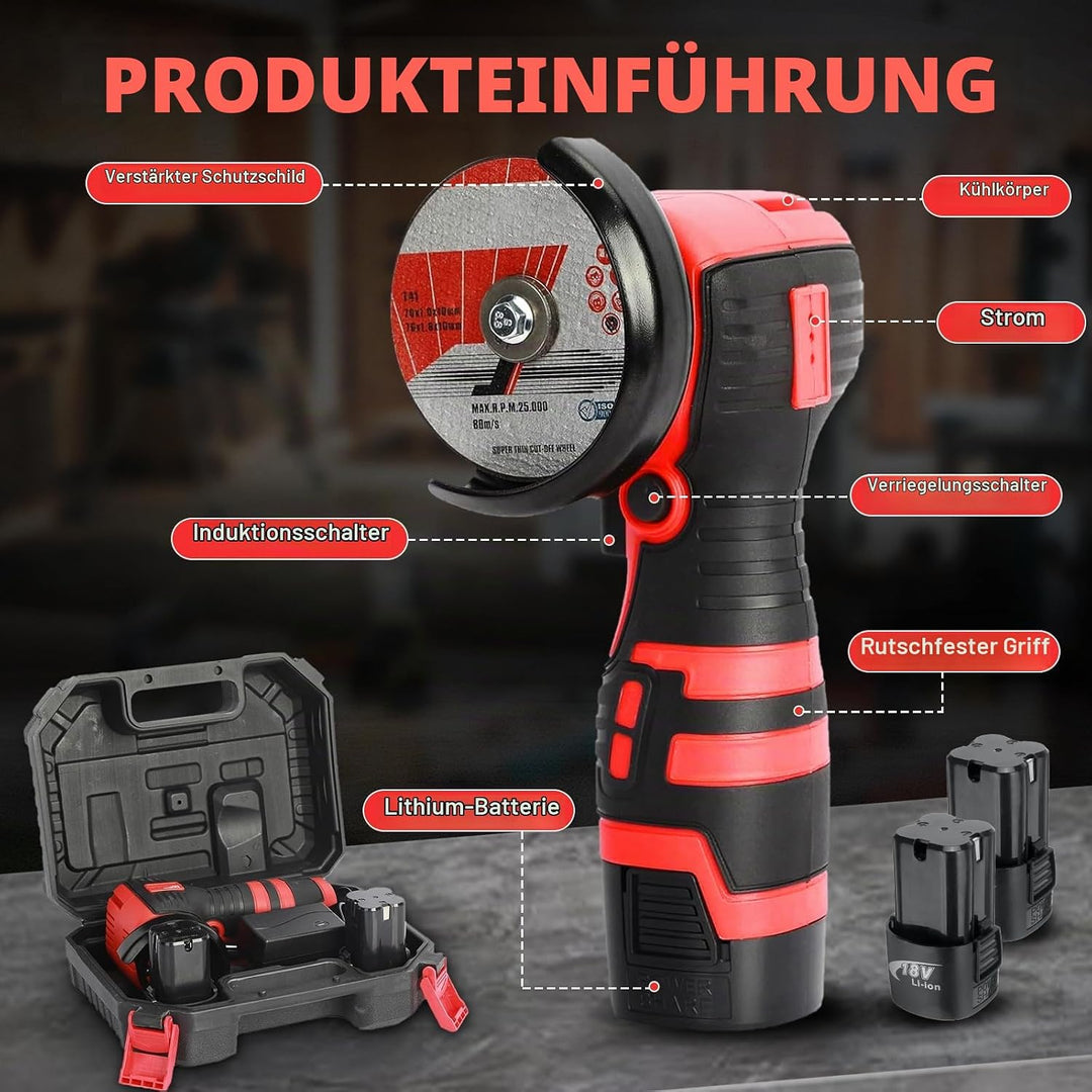 Mini Winkelschleifer, 16.8V Professional Winkelschleifer Set mit 2 Batterien 2000mAh, Trennschleifer