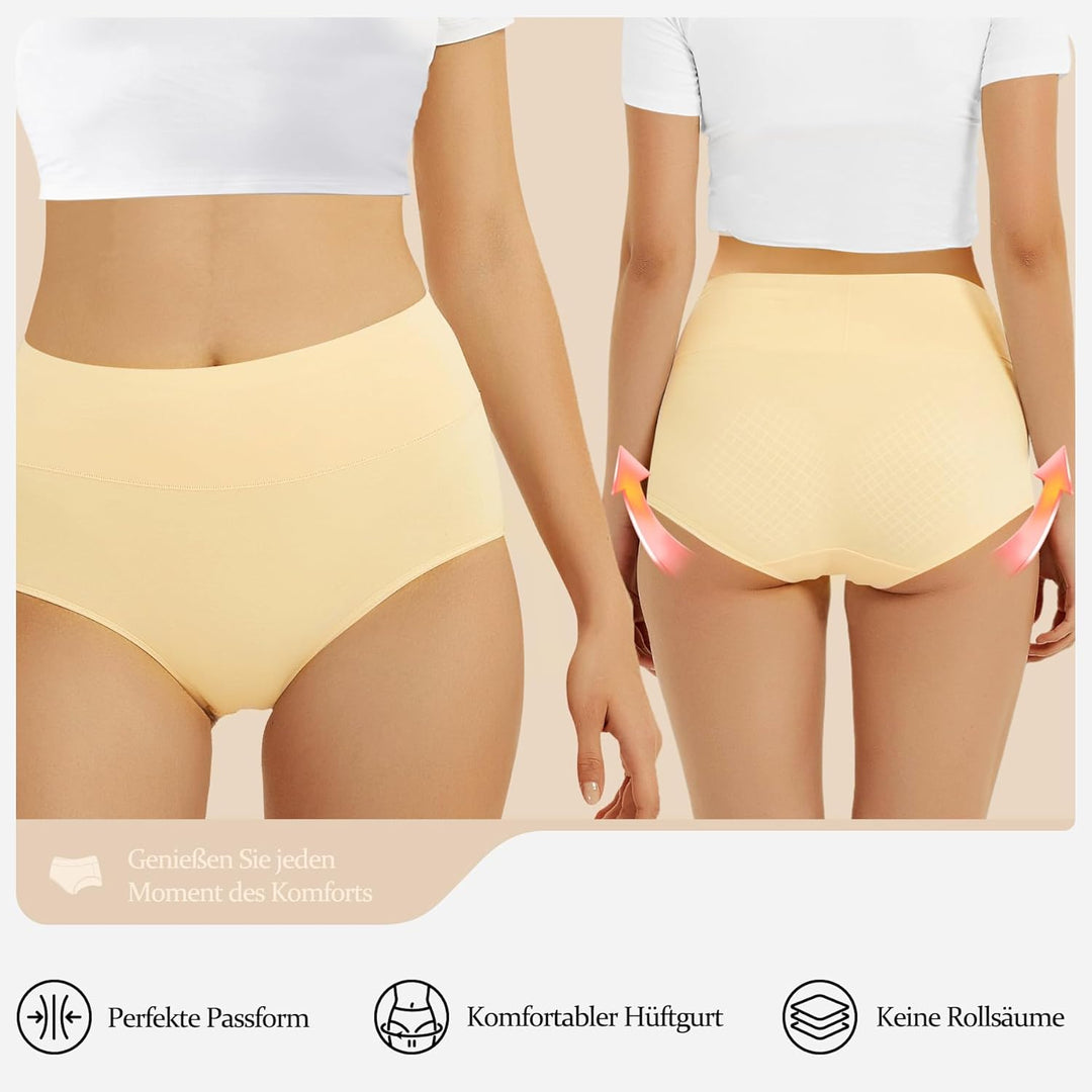 FALARY Unterhosen Damen Baumwolle Hohe Taille 5er Pack Stretch Atmungsaktiv Panties Weich Frauen Unt