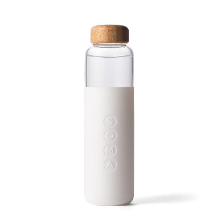 SOMA Free Glass Water Bottle with Silicone Sleeve, White Wasserflasche aus Glas, BPA-frei, mit Silik