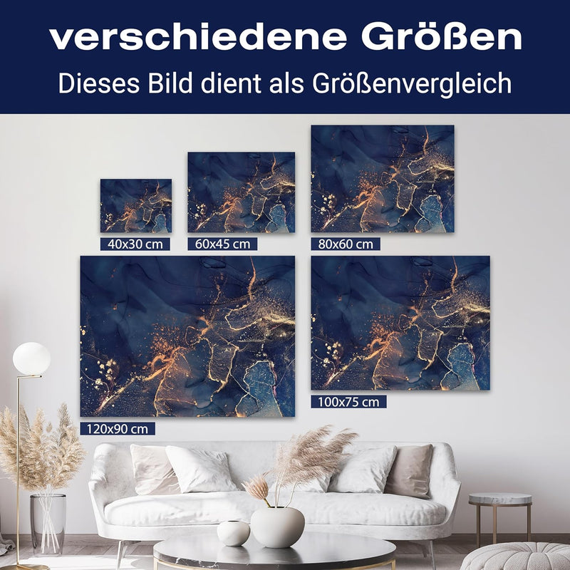 wandmotiv24 Leinwand-Bilder Natur-Stein, Grösse 40x30cm, Querformat, dunkelblauer Marmor mit Gold, B