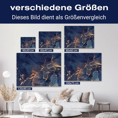 wandmotiv24 Leinwand-Bilder Natur-Stein, Grösse 60x45cm, Querformat, dunkelblauer Marmor mit Gold, B