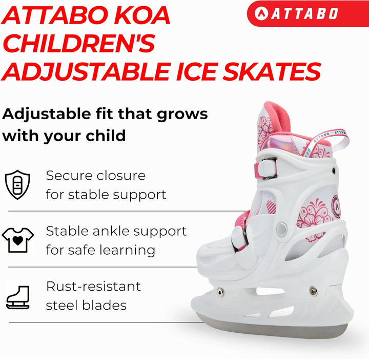 ATTABO KOA Kinder verstellbare Schlittschuhe | Freizeit Eislaufschuhe | PVC & PP Hartschale | Edelst