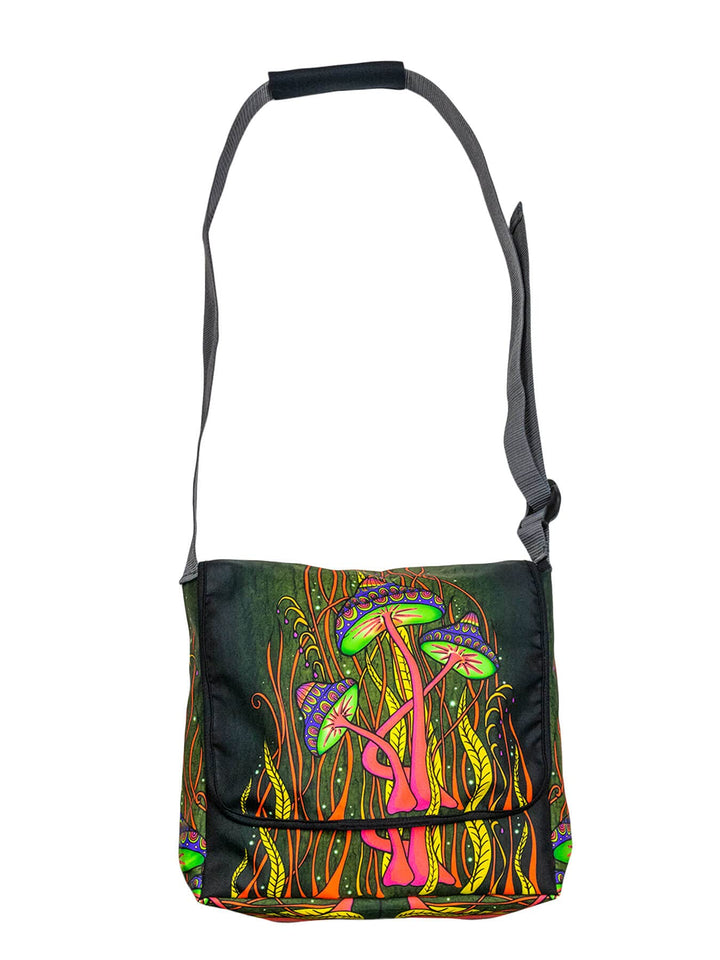 PSYWORK Schwarzlicht Umhänge Tragetasche Neon Magic Mushroom Pink Neon UV-aktiv wasserabweisend