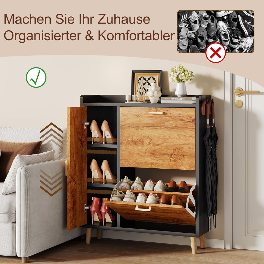 Schuhschrank mit 2 Klappen Schmal Schuhschrank mit 2 Flip-Schuhregal 1 Aufbewahrungsschrank und 2 Ha