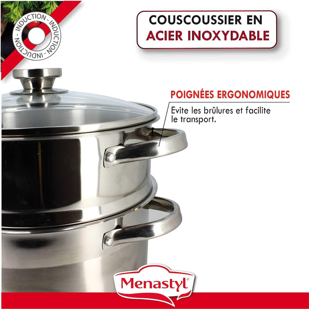Couscoussier - MENASTYL - 4615450 - Edelstahl - 10 Liter - Für alle Herdarten geeignet, auch Indukti