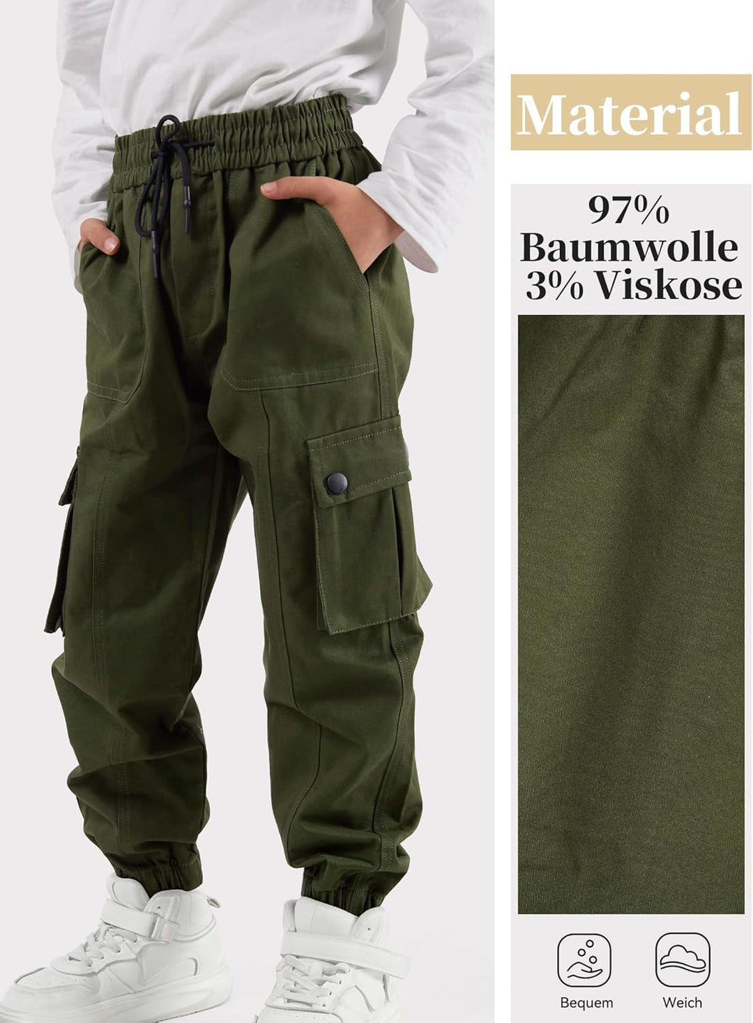 NATUST Kinder Cargo Hose 150 Armeegrün, 150 Armeegrün