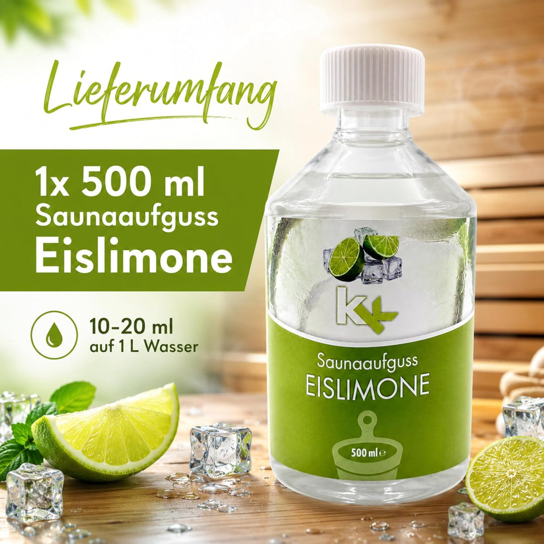 KK Sauna Aufguss Konzentrate PREMIUM - Made in Germany - Duftsorte Eislimone- 500 ml Flasche - Welln