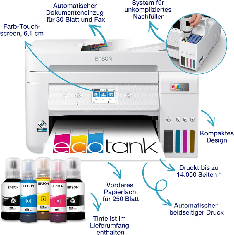 EcoTank ET-4856 A4-Multifunktions-Wi-Fi-Tintentankdrucker, mit einem im Lieferumfang enthaltenen Vor