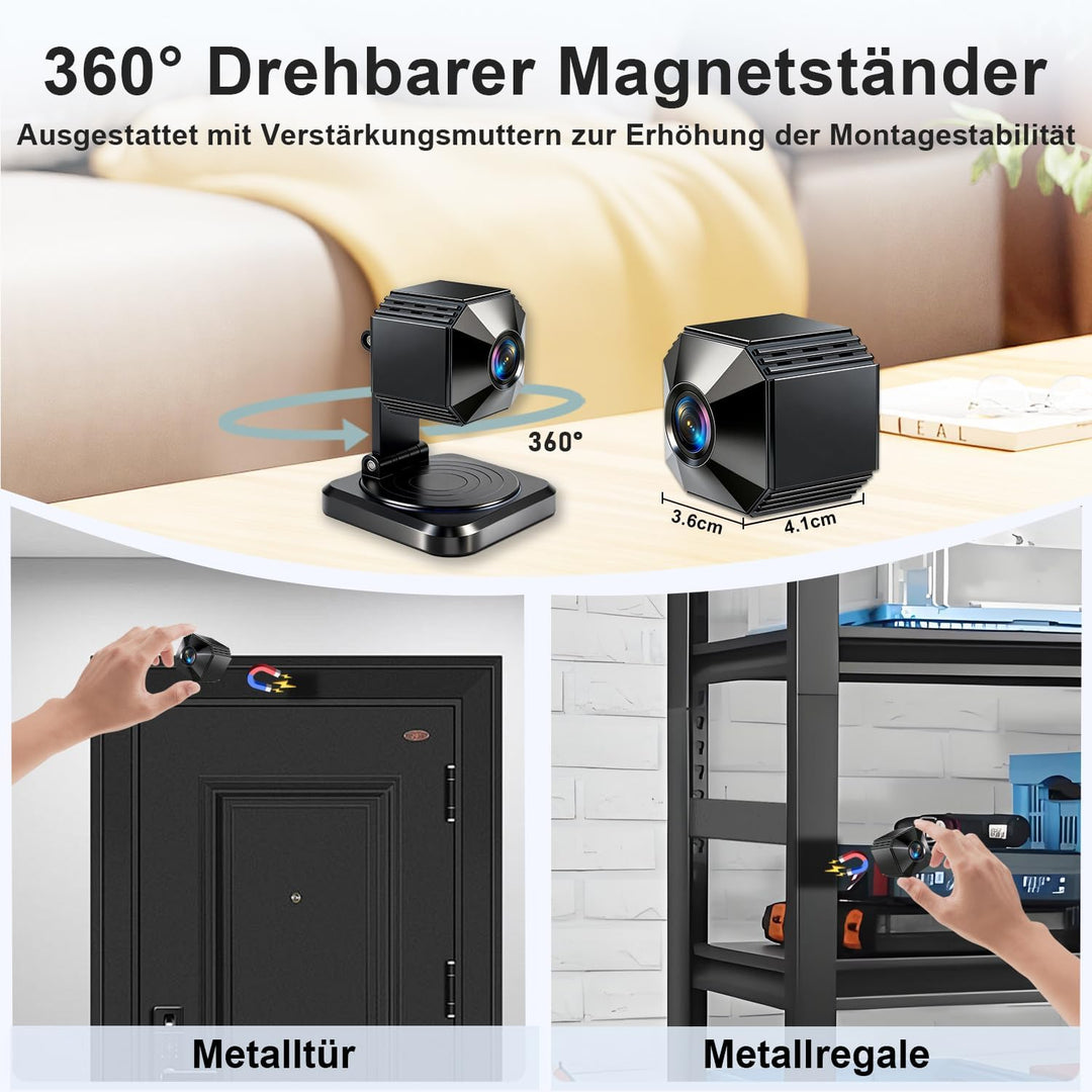 Mini Kamera 4K HD WLAN Kamera - Live Übertragung Handy APP Für WiFi Camera Indoor mit Akku Sicherhei